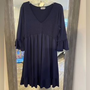 Pink Blush Smocked Navy Dress